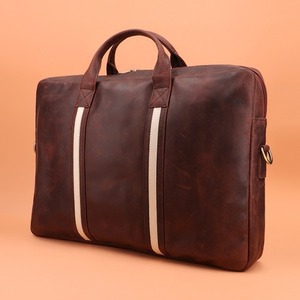 Classic Brown Leather Laptop <b>Briefcase</b> With Shoulder Strap Durable Travel Bag - Brown Leather Laptop Bag - Product Image 2
