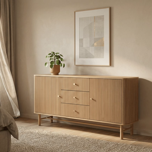 Cómoda Minimalista Kaede de Madera de Teca Maciza con 3 Cajones, Acabado Natural, para Dormitorio, Almacén y Muebles de Interior Comerciales - Product Image 3