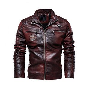 Blouson en cuir pour homme, nouvelle collection hiver, style motard, fermeture éclair horizontale, grandes tailles, pour le marché international - Product Image 4