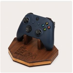 Wooden <b>Controller</b> <b>Stand</b> For Xbox And PlayStation <b>Controllers</b> Polygon Shape Engraved Design Table Top Storage Organizer - Product Image 1