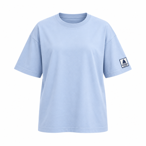 Camiseta de Cuello Redondo Azul Claro para Mujer Riviera Club, 100% Algodón, Corte Holgado, Casual, Manga Corta, Diseño con Parches, para Primavera/Verano - Product Image 1