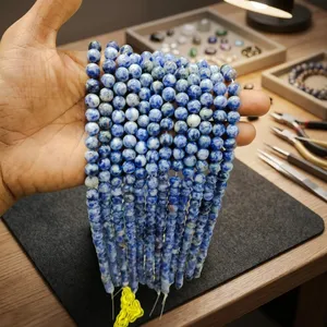 Cuentas Redondas de Piedra Natural de Sodalita Pulida de 10 mm, Color Azul Jaspeado, para Fabricación de Joyería DIY - Product Image 1