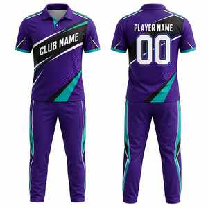 Tenue de cricket personnalisée par sublimation, unisexe, violet et noir, kit d'équipe respirant 100 % polyester, taille adulte, fusion sans couture - Product Image 1