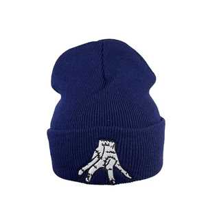 Design Your Own Embroidered Skeleton Hand Beanie Hat Unisex <b>Winter</b> <b>Cap</b> 100% Acrylic Street Style Casual Adult Size 56-58CM - Product Image 4