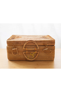 Portable woven bamboo and rattan <b>camping</b> travel <b>storage</b> <b>box</b> - Product Image 5