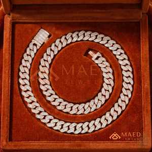 Moissanite Cuban Link <b>Chain</b> Necklace Baguette <b>Iced</b> <b>Out</b> Rose Gold Plated Hip Hop Luxury Jewelry for Men Women - Product Image 1
