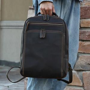 Mochila de cuero marrón a la moda para hombre, bolso para ordenador portátil, mochila de viaje Vintage, mochila grande para trabajo y negocios, mochila escolar de algodón - Product Image 5