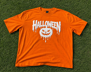 T-shirt graphique personnalisé Halloween, impression 3D en relief, motif visage de citrouille, orange, coton oversize pour hommes et femmes, streetwear décontracté - Product Image 6