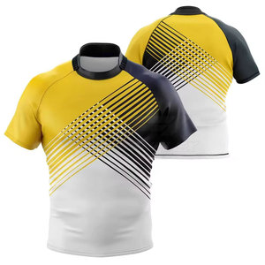 Maillot de rugby personnalisé, jersey sportif uni, écologique, 100% polyester respirant, manches courtes, tenue d'équipe pour joueurs adultes - Product Image 1