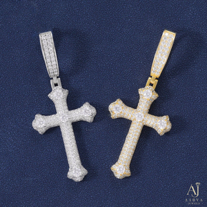 Colgante de cruz de moissanita color oro, collar con dije de cubo de hielo, joyería de cruz con diamantes de imitación para hombre - Product Image 2