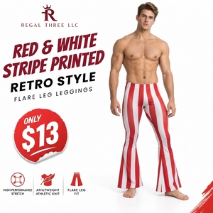 Leggings de Yoga para Hombre, Cintura Alta, Pierna Ancha, Rayas Rojas y Blancas, Spandex, Poliéster, Elásticos en Cuatro Direcciones, Pantalones Acampanados - Product Image 1