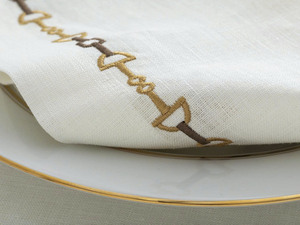 Custom Wholesale QUANG THANH EMBROIDERY Handmade Washable Luxury Embroidery Geometric Chain <b>Placemats</b> Napkins Sets White Mats - Product Image 2