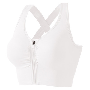 Top Deportivo Blanco para Mujer con Cierre Frontal, Tirantes Cruzados y Cuello en V, Estilo Fitness - Product Image 1