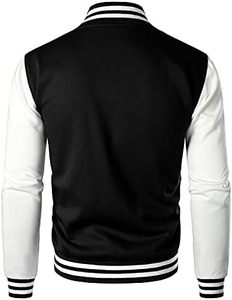 Veste universitaire pour homme, noir et blanc contrastés, boutonnée, coupe classique, col rabattu, polyester et coton, automne - Product Image 4
