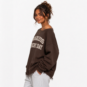 Long Sleeve Off Shoulder Pullover Sweatshirt Women French Terry Oversized Shirt Off The Shoulder Embroidered Fleece <b>Top</b> Ladies - Product Image 3