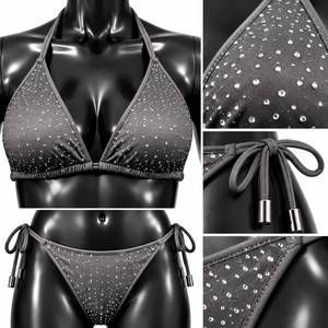 Women's <b>Rhinestone</b> Two Piece <b>Bikini</b> Set Adjustable Tie Side Swimwear - Product Image 5