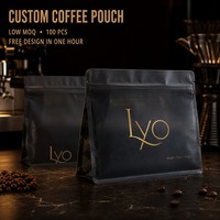Faible MOQ 100 PCS, Sachet à fond plat personnalisé avec logo, conception gratuite, sachet refermable pour grains de café, collations et aliments