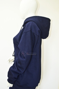 Sudadera con capucha azul marino para mujer, con cremallera completa, forro polar suave, manga larga, puños acanalados, ropa deportiva informal, prendas personalizadas al por mayor - Product Image 2