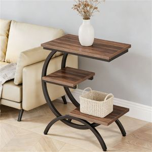 <b>C</b>-<b>Shaped</b> End <b>Table</b> Three-Layer Coffee <b>Table</b> with Storage for Small Spaces - Product Image 2