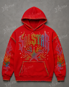 Men's Rhinestone Graphic Pullover Hoodie Custom Streetwear <b>Red</b> Oversized Hip Hop Sweatshirt with Embroidery & <b>Sequin</b> Design - Product Image 4