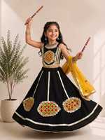 Set Lehenga Choli Bordir Merah Dengan Dupatta Kuning Untuk Anak Perempuan Pakaian Tradisional India Gaun Panjang Lantai Bahan Poliester