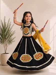 <b>Red</b> Embroidered <b>Lehenga</b> Choli Set With Yellow Dupatta For Girls Traditional Indian Wear Floor Length Polyester Dress - Product Image 4