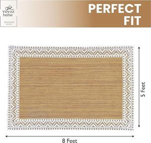Tapis en jute tressé fait main de haute qualité, motif brodé rectangulaire avec bordure blanche, prix abordable, vente chaude - Product Image 3