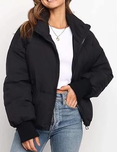 Women's <b>Quilted</b> Jacket Full Sleeve Zipper Closure Solid Color Stand Collar Winter Thick Polyester Wadding Short Length - Product Image 4