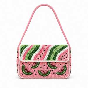 Handmade Watermelon Beaded Bohemian Style Eco-Friendly Lightweight Shoulder Bag Fruit-Inspired Statement <b>Purse</b> <b>Cute</b> Summer Bag - Product Image 1