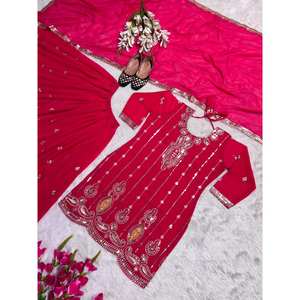 Ropa y Accesorios Musulmanes Tradicionales de Diseñador, Top-Plazzo y Dupatta con Bordado Intenso - Product Image 4