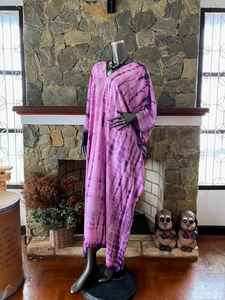 Robe Kaftan en Rayonne Tie-Dye Shibori Japonais Grande Taille Violet Rose Bohème Maxi Cache-Maillot de Plage - Product Image 4