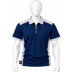 Men's <b>Navy</b> White Color Blocked Short Sleeve <b>Polo</b> <b>Shirt</b> With Zipper Casual Style Knitted Fabric Breathable Design Premium Quality - Product Image 1