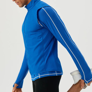 Men's Blue Windproof <b>Racer</b> <b>Jacket</b> With Zipper Stand Collar Sporty Fit Regular Length 100 Polyester Spring Wear - Product Image 2