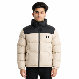 Men’s Warm Puffer Style <b>Jacket</b> Color Block Quilted Full Zip Men's <b>Jackets</b> Winter Outerwear High Collar Warm Outdoor Coat OEM USA - Product Image 1