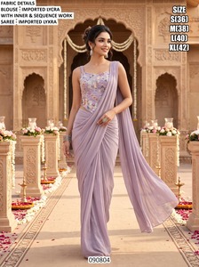 Sari élégant vert menthe émeraude royal avec broderie de sequins et blouse assortie, longueur au sol, séchage rapide, pour femme, idéal pour les mariages - Product Image 2