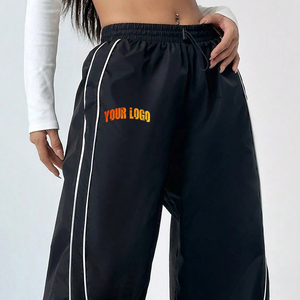 Custom Logo Black <b>Wide</b> <b>Leg</b> Pockets Jogger Trouser Regular Fit Elastic Waist Polyester/Cotton Winter Lace Unisex <b>Cargo</b> Pants - Product Image 5