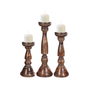 Ensemble de 2 supports à bougies en bois, supports à bougies en bois côtelés épais, supports à bougies d'église en bois, décoration de Noël - Product Image 6