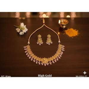 Conjunto de Collar Clásico con Acabado Dorado, Joyería Étnica Elegante para Novias, Conjunto de Collar Tradicional para Bodas, para Fiestas y Eventos - Product Image 1