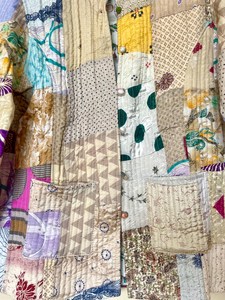 Reversible Kantha Quilted Kimono Jacket Handstitched Patchwork Wool <b>Coat</b> Vintage Puff Sleeve Womens Winter Style Christmas Gift - Product Image 4