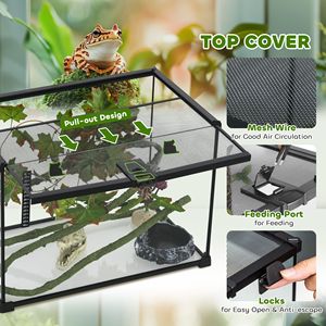 Terrario in vetro nero da 14 galloni con vista completa, 50x30x35 cm, per allevamento serpenti e granchi eremitani, con coperchio scorrevole a rete - Product Image 5
