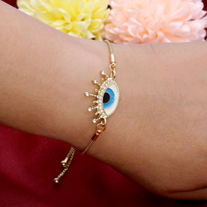 Wholesale 925 Sterling Silver Evil Eye <b>Bracelet</b> CZ <b>Gold</b> Plating Enamel Lucky Eye <b>Adjustable</b> Slider Chain Women Jewelry - Product Image 5