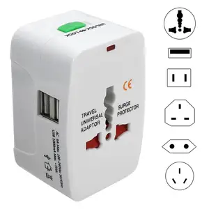 Adaptor pengisi daya AC perjalanan dunia 2 port USB adaptor steker Internasional semua dalam satu konverter EU AU US UK