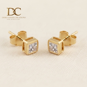 New Minimal 9K Solid Yellow Gold IGI Certified Lab Grown <b>Diamond</b> Stud <b>Earring</b> <b>Square</b> Brilliant Cut Women Jewelry Wedding Party - Product Image 1