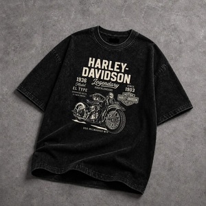 T-shirt en coton imprimé surdimensionné coupe ample avec motif moto délavé à l'acide – Vente en gros - Product Image 4