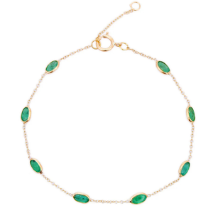 18K <b>Solid</b> <b>Gold</b> Oval Emerald Tennis Bracelet-Rose <b>Gold</b> Plated Stackable Chain - Product Image 1