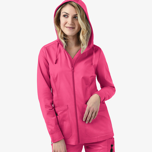 Blouse de laboratoire pour femme, nouveau design, à capuche, avec cordon de serrage, coupe ajustée, confortable, hiver, fermeture éclair intégrale, unie - Product Image 4