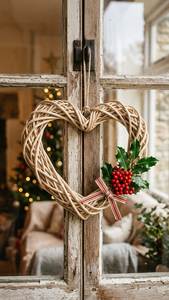 Guirnalda de Corazones Navideños de Mimbre Decorativa, Adorno Hecho a Mano, Adornos Festivos de Mimbre Tejido, Venta al por Mayor - Product Image 2