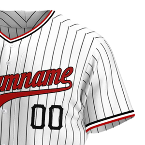 Camiseta de Béisbol Auténtica Blanca con Rayas Rojas y Negras para Hombre, Uniforme de Equipo con Botones, Ropa Deportiva Transpirable para el Día del Partido - Product Image 4