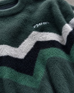 Fuzzy Knitted Sweater Zigzag Chevron Pattern Fluffy Jacquard Heavyweight Oversized Loose Fit <b>Jumper</b> Apparel Wholesale - Product Image 3