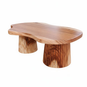 Mesa de Centro de Madera Maciza con Borde Natural, Forma Orgánica, Patas Cilíndricas Acanaladas, Madera de Suar Natural, Mesa Grande con Base, Ideas de Decoración para el Hogar - Product Image 1